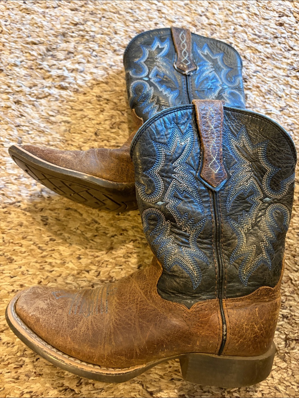 Ariat Brown Leather & Blue Stitch Kids Cowboy Boots